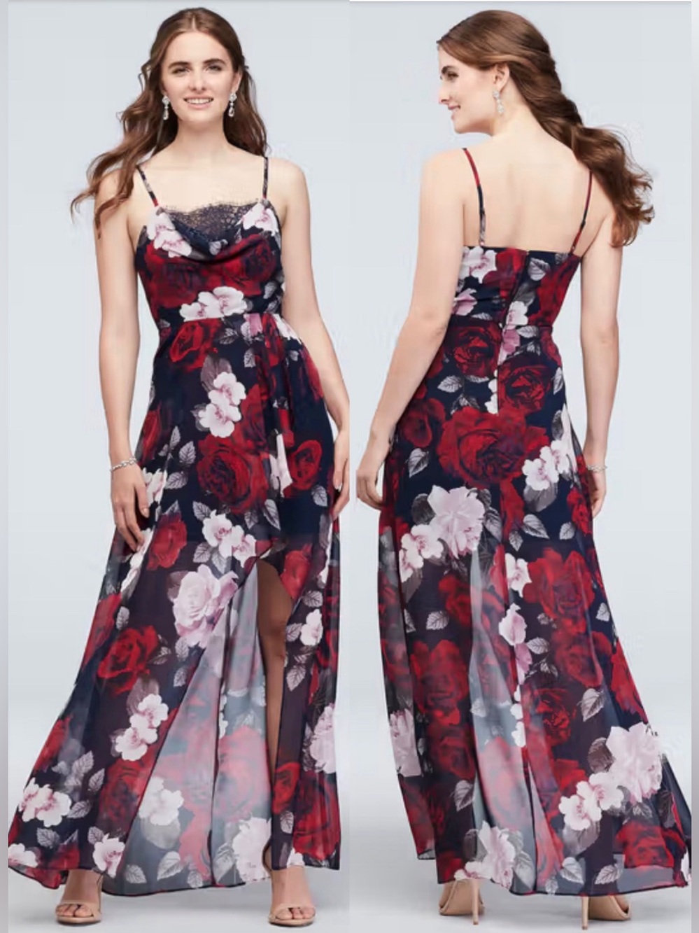 NWT Floral Lace-Trim Hi-Low Dress